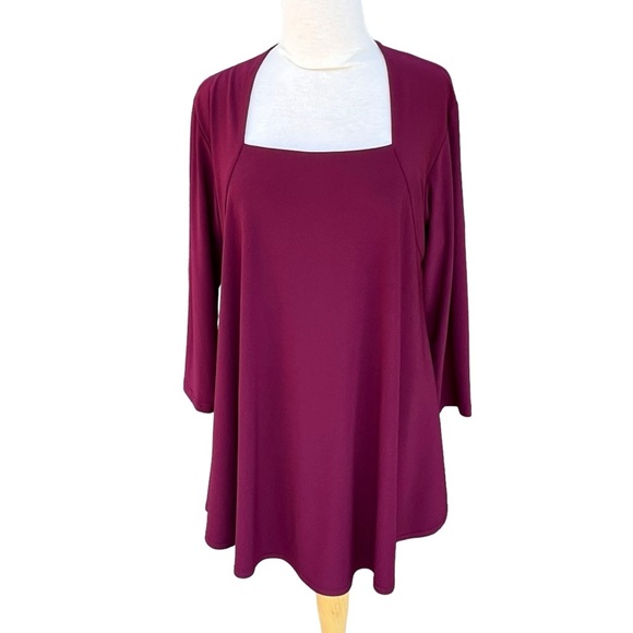 Sympli Tops - Sympli Lagenlook Square Neck Trapeze Top 3/4 Sleeve Berry Pink Minimalist Sz 14